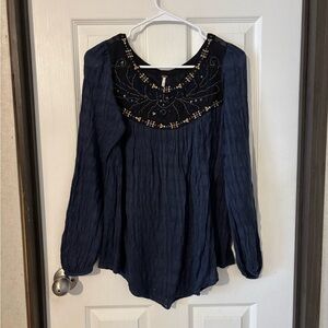 Free People Midnight Blue Beaded Blouse